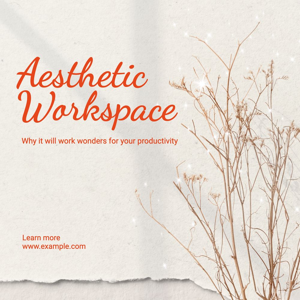 Aesthetic workspace Instagram post template, editable text