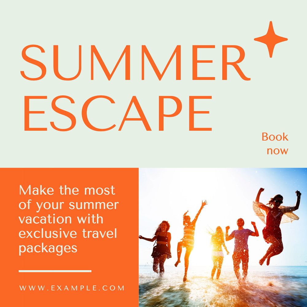 Summer escape Instagram post template, editable text