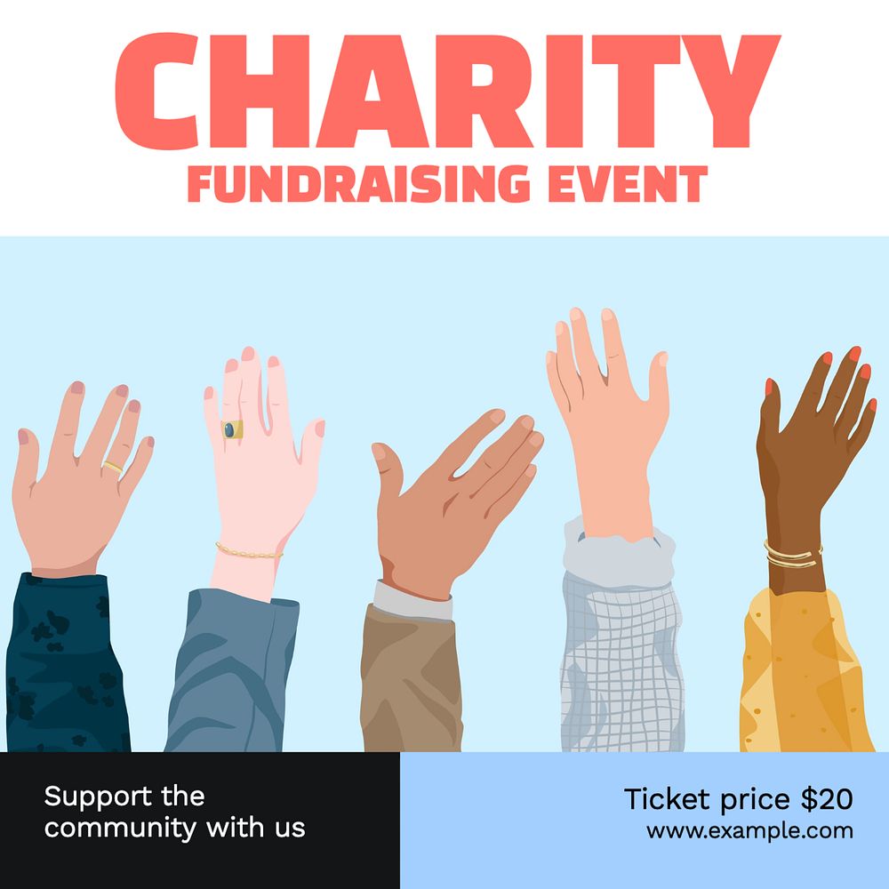 Charity fundraising event Instagram post template, editable text