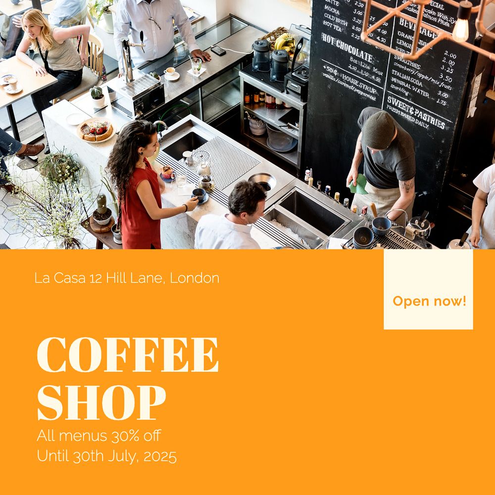 Coffee shop Instagram post template, editable text