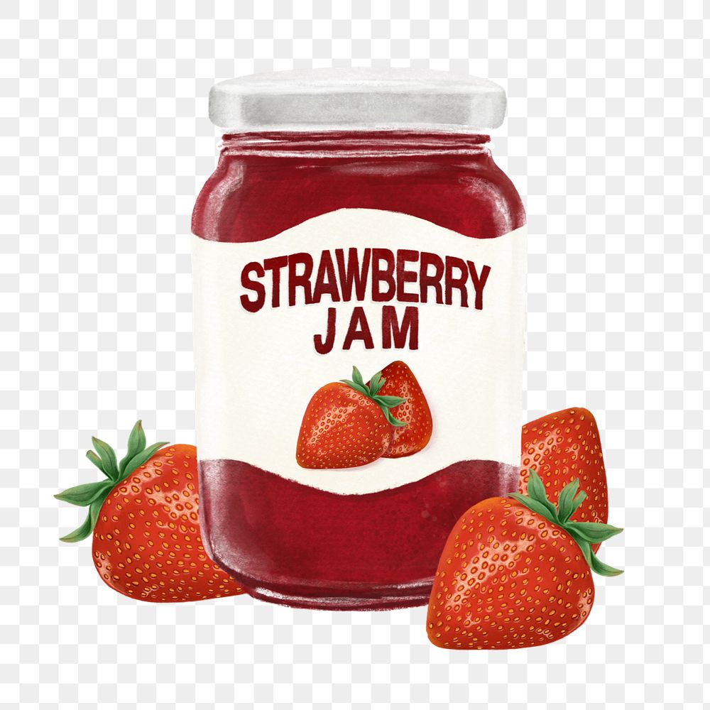 Strawberry jam jar, bread spread png illustration, editable design