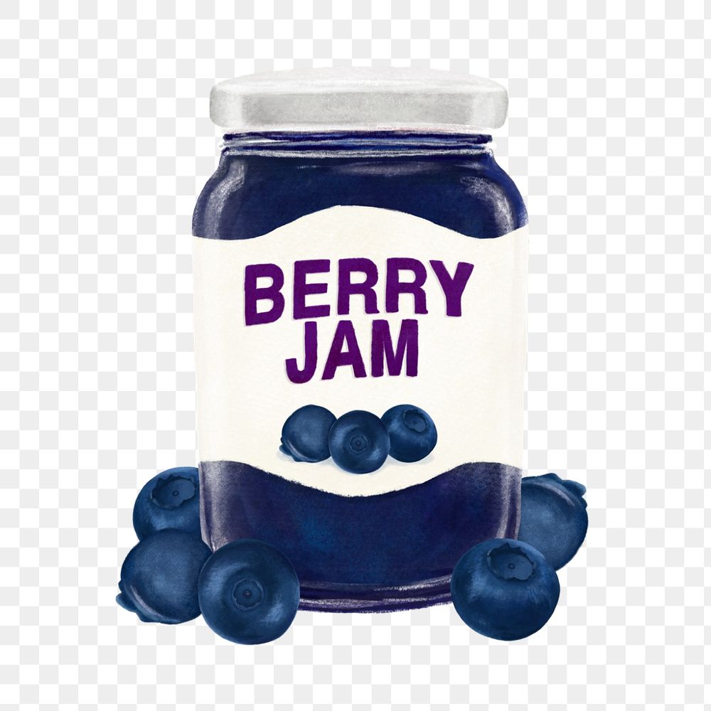 Blueberry jam jar, bread spread png illustration, editable design