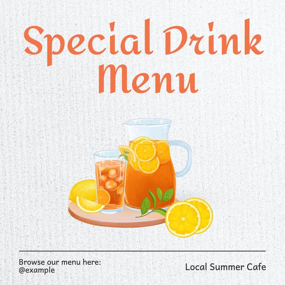 Special drink menu Instagram post template, editable text