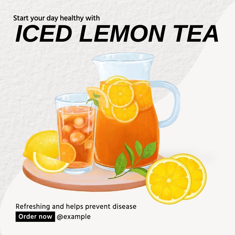 Iced lemon tea Instagram post template, editable text