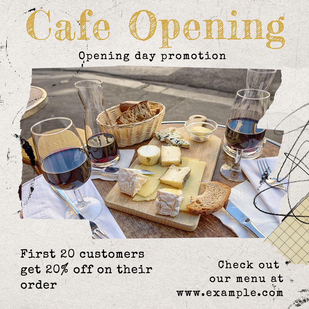 Cafe opening Instagram post template, editable text