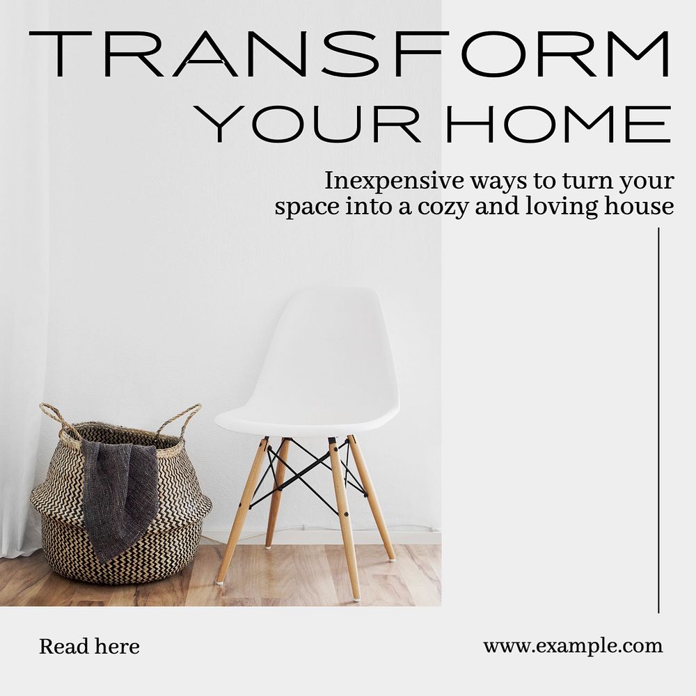 Transform your home  Instagram post template, editable text and design