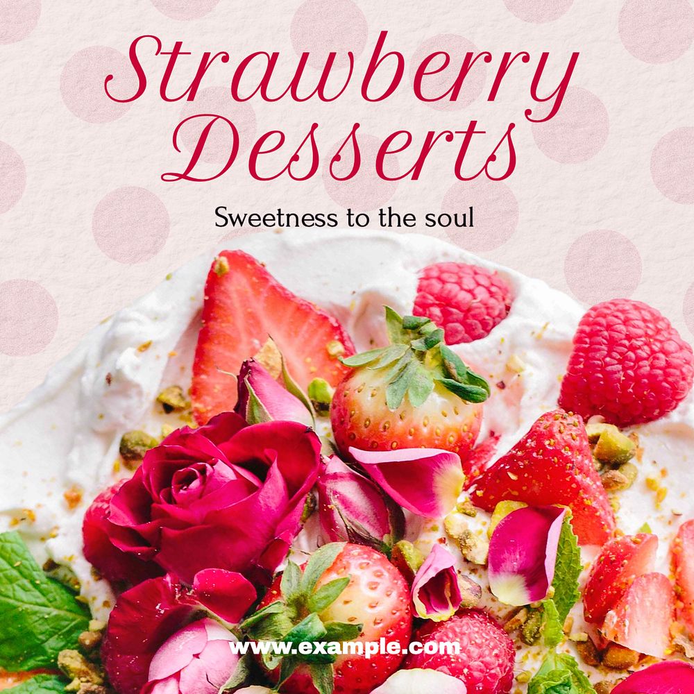 Strawberry desserts Instagram post template, editable text