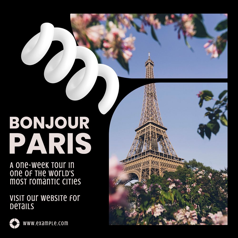 Paris travel Instagram post template, editable text