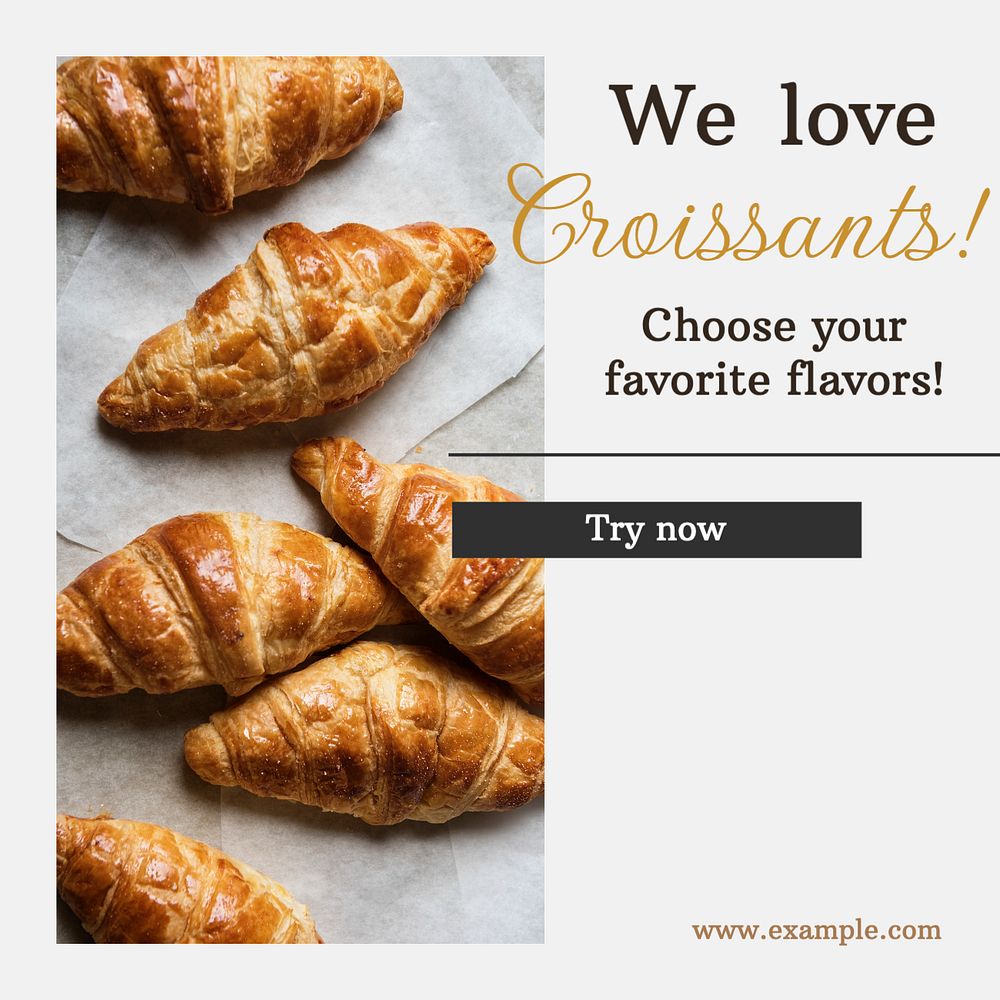 Croissant bakery shop Instagram post template, editable text