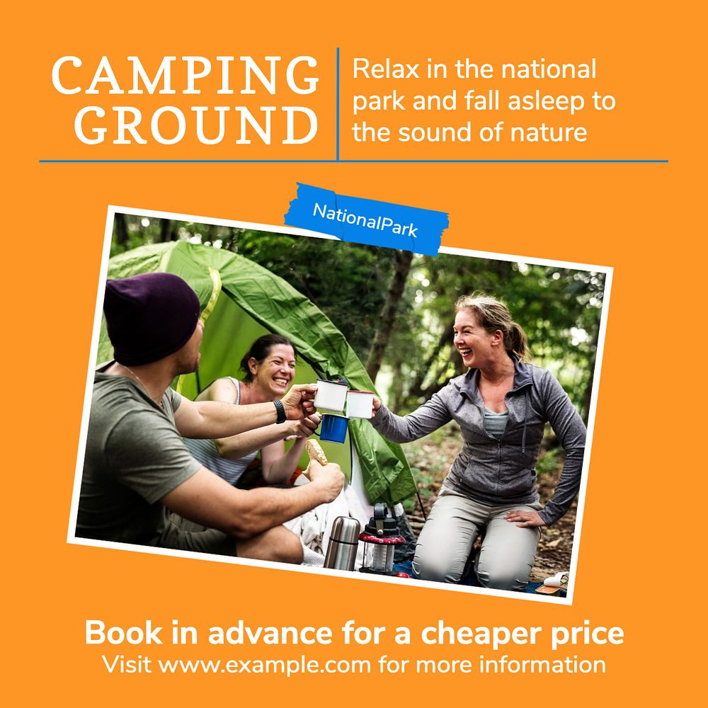 Camping ground Instagram post template, editable text