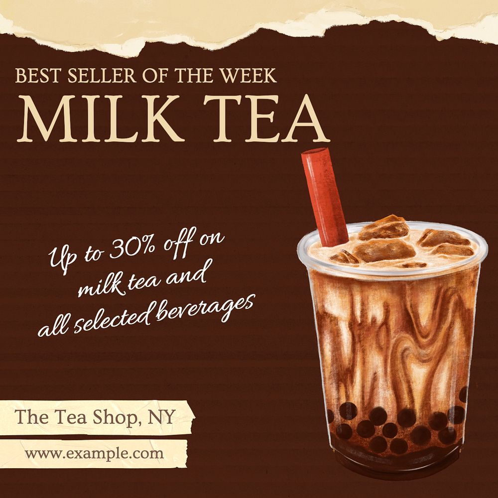 Milk tea shop Instagram post template, editable text