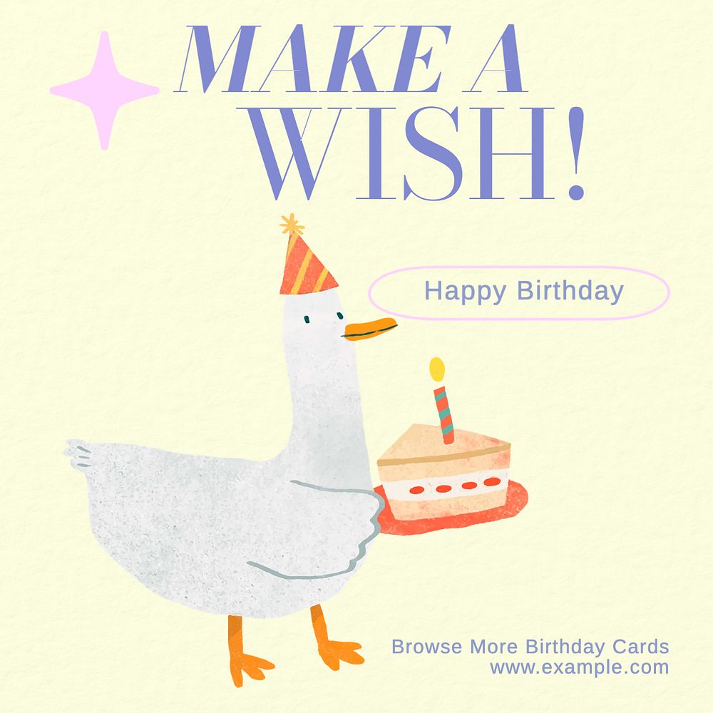 Birthday card wish Instagram post template, editable text