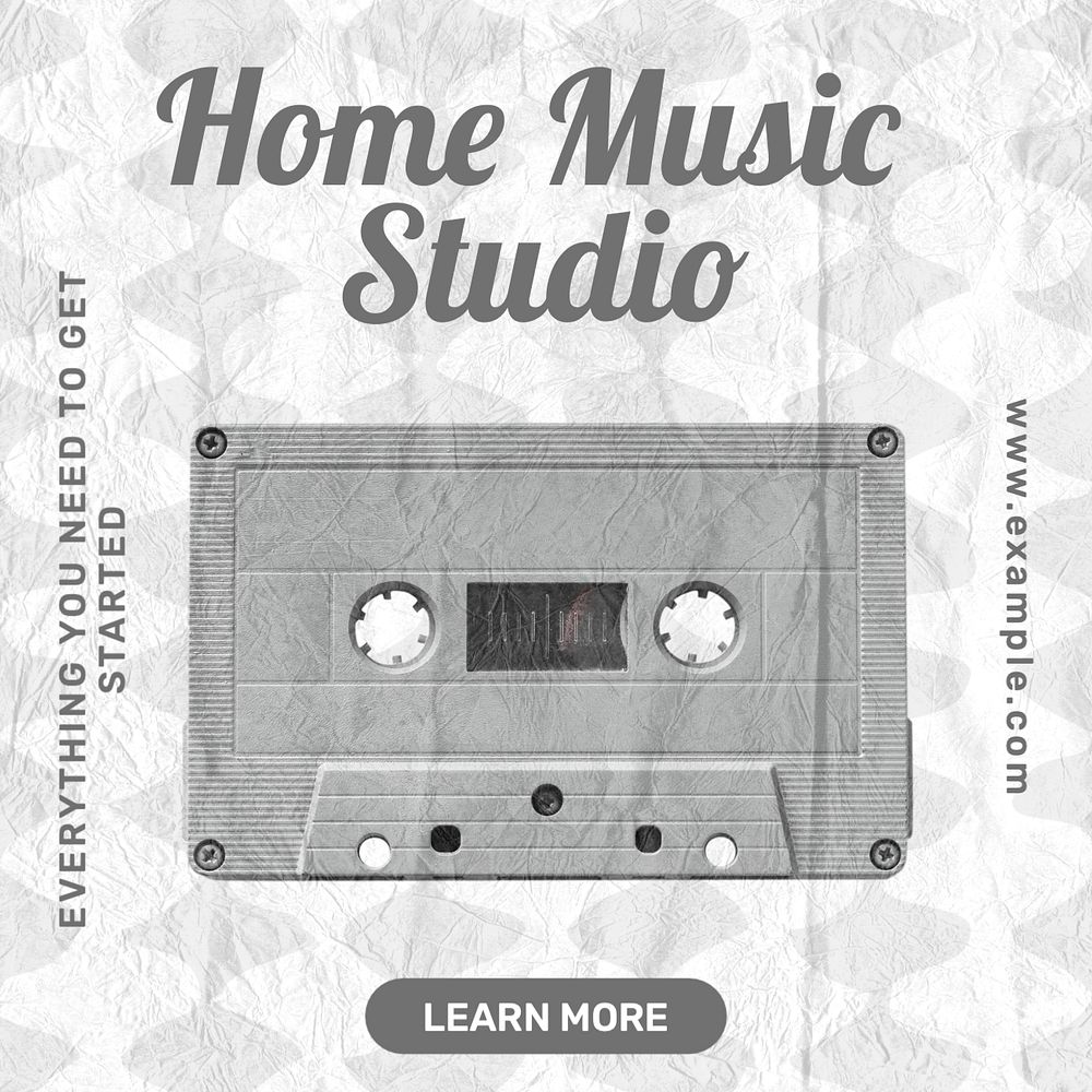 Home music studio Instagram post template, editable text