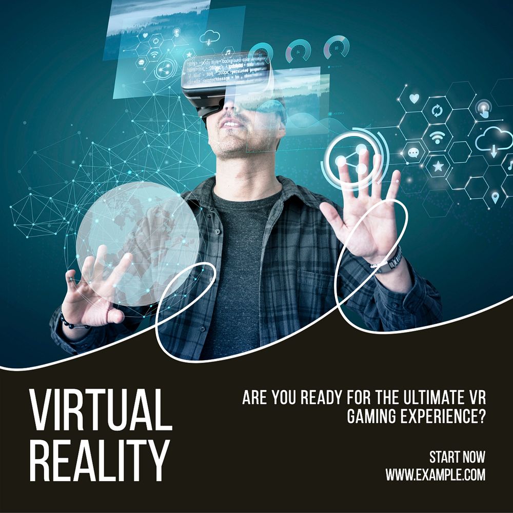 Virtual reality Instagram post template, editable text