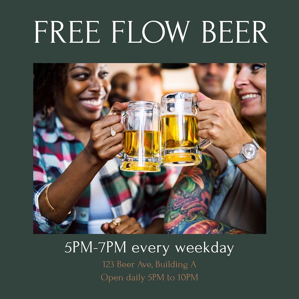 Free flow beer Instagram post template, editable text