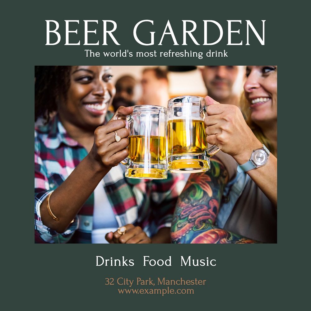 Beer garden Instagram post template, editable text