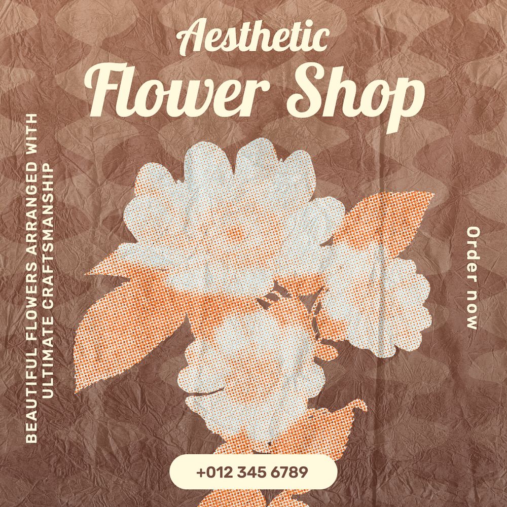 Flower shop Instagram post template, editable text