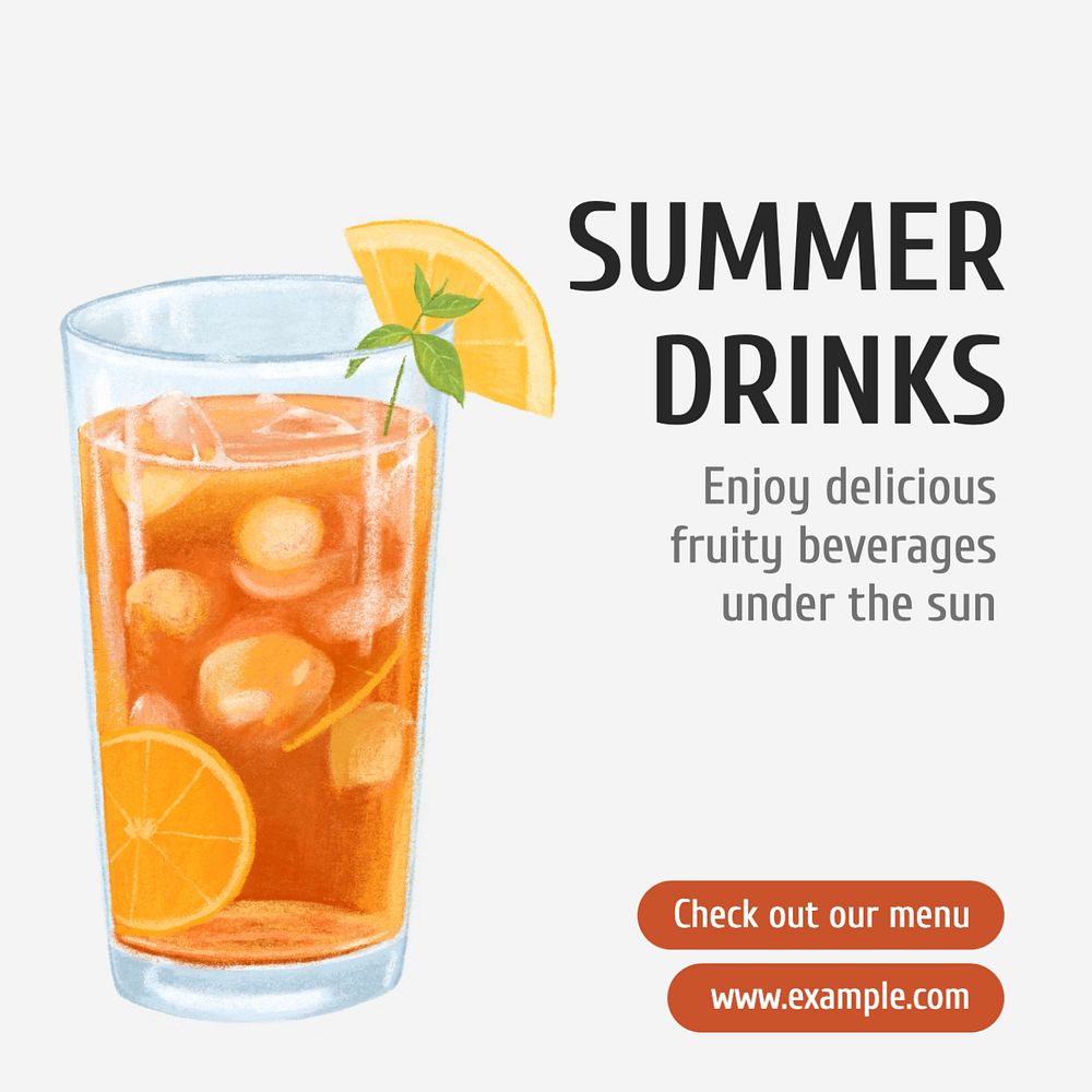 Summer drinks Instagram post template, editable text