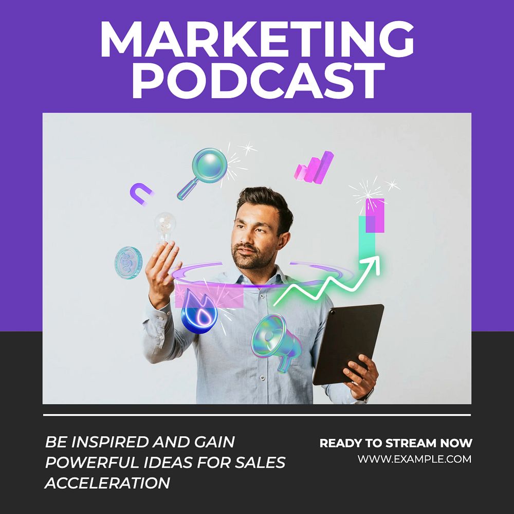 Marketing podcast Instagram post template, editable text