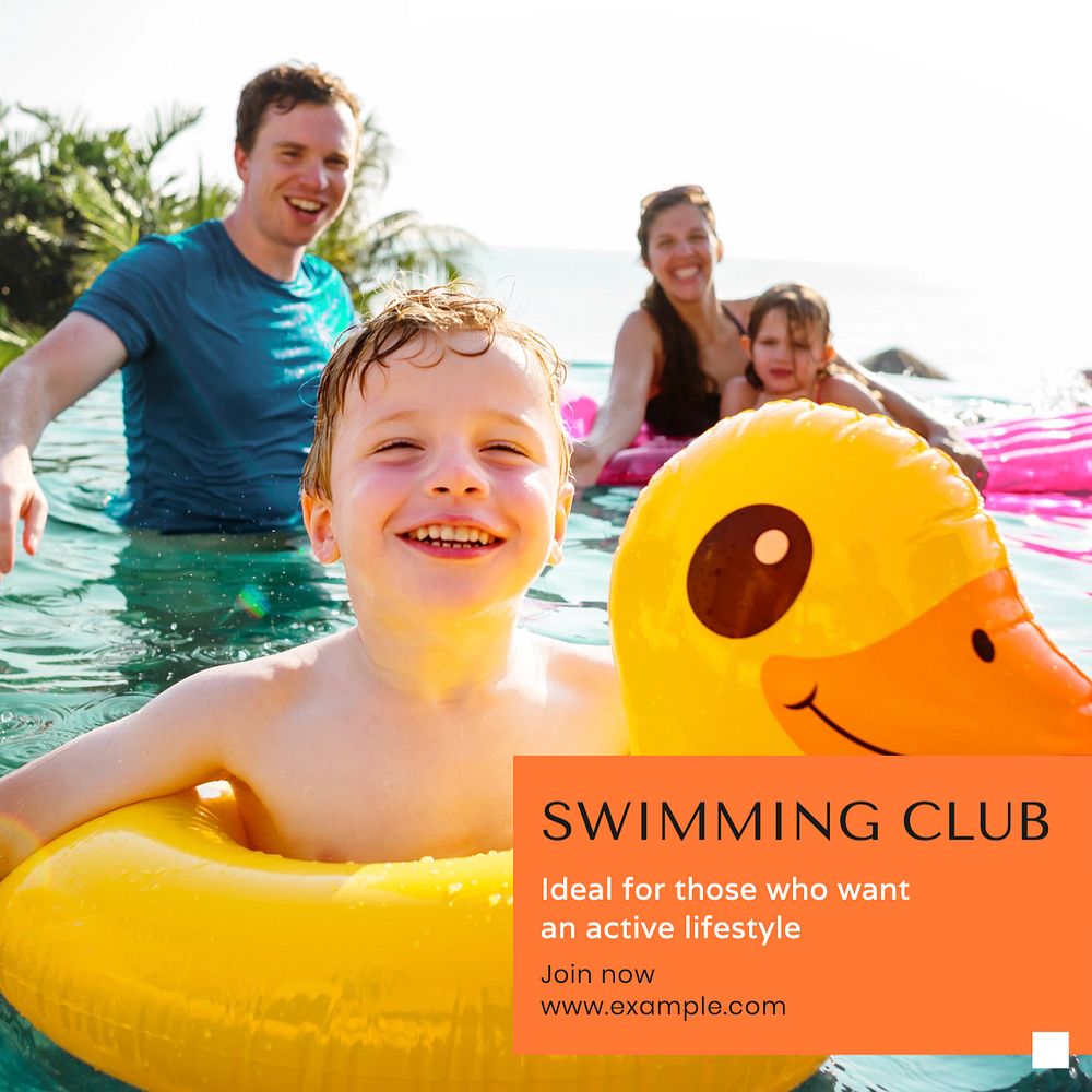 Swimming club Instagram post template, editable text