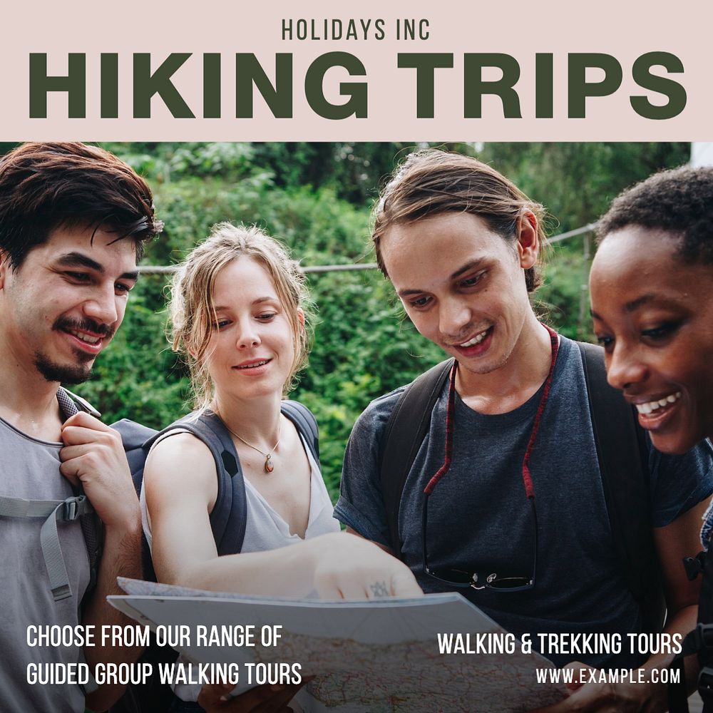 Hiking trips Instagram post template, editable text