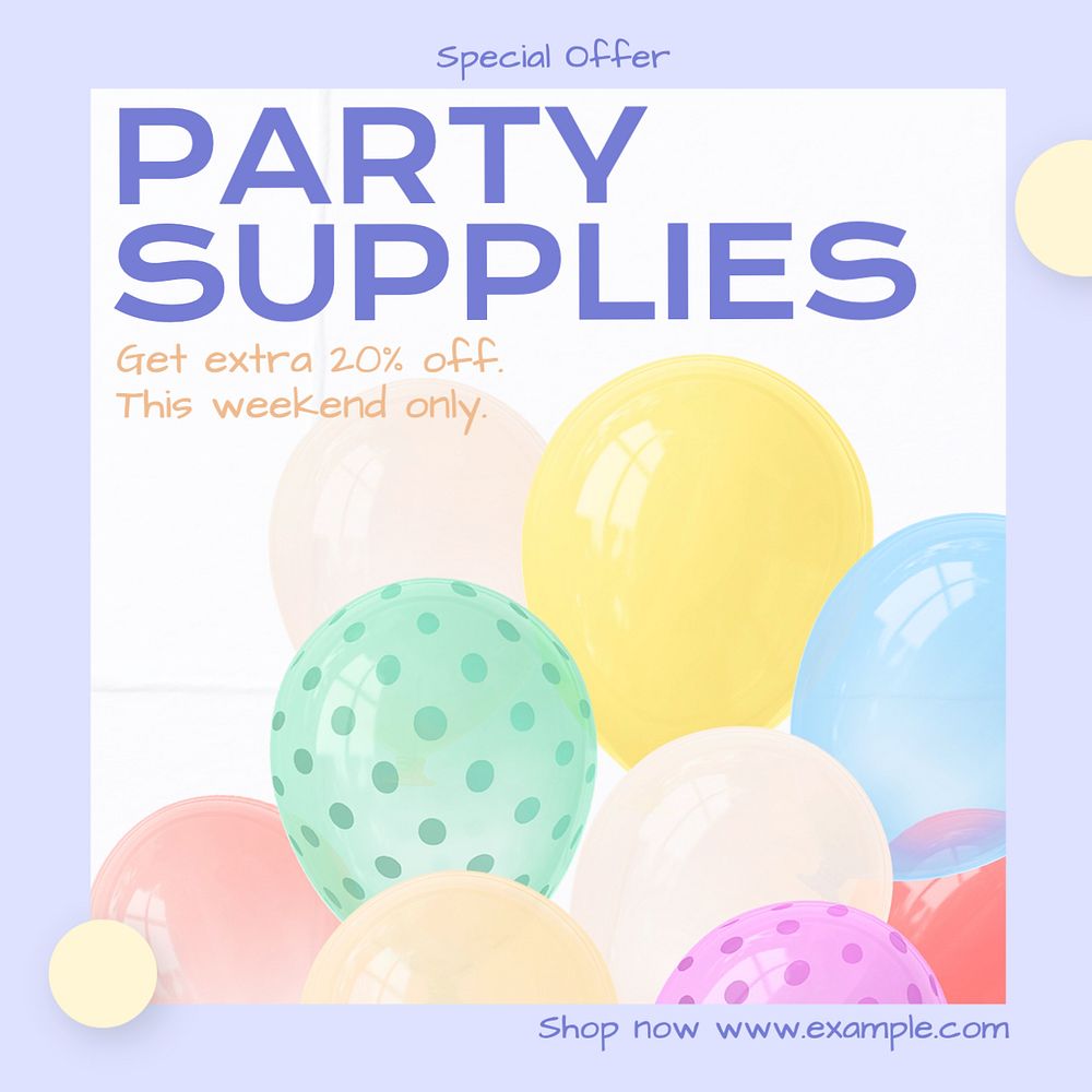 Party supplies Instagram post template, editable text