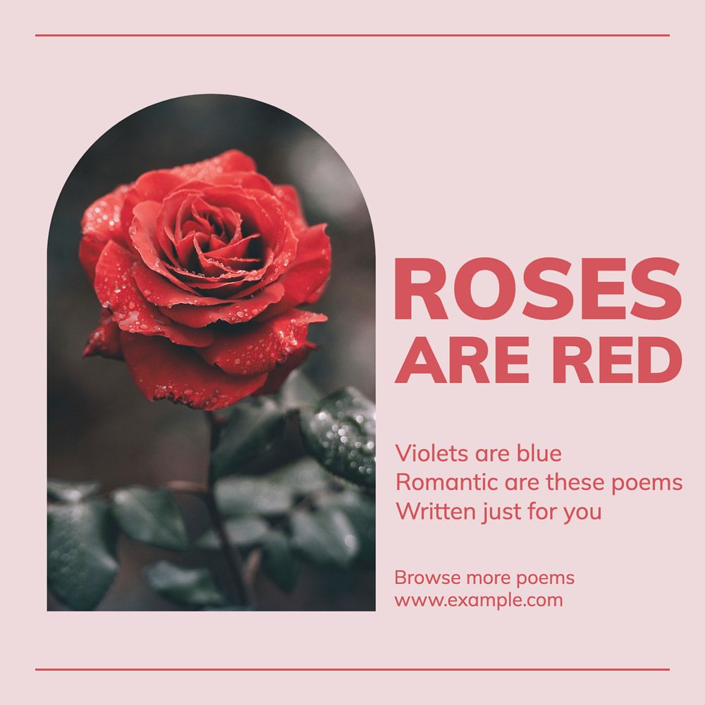 Valentine's poems Instagram post template, editable text