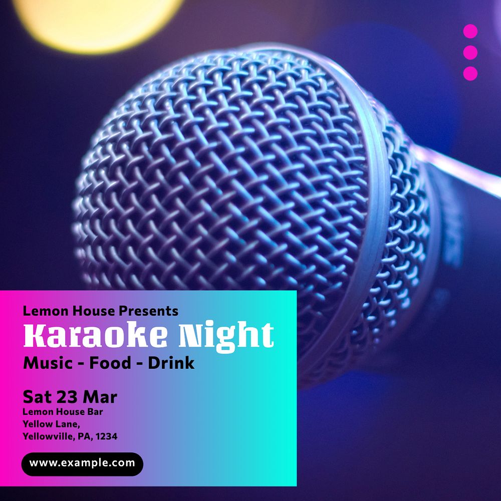 Karaoke night Instagram post template, editable text