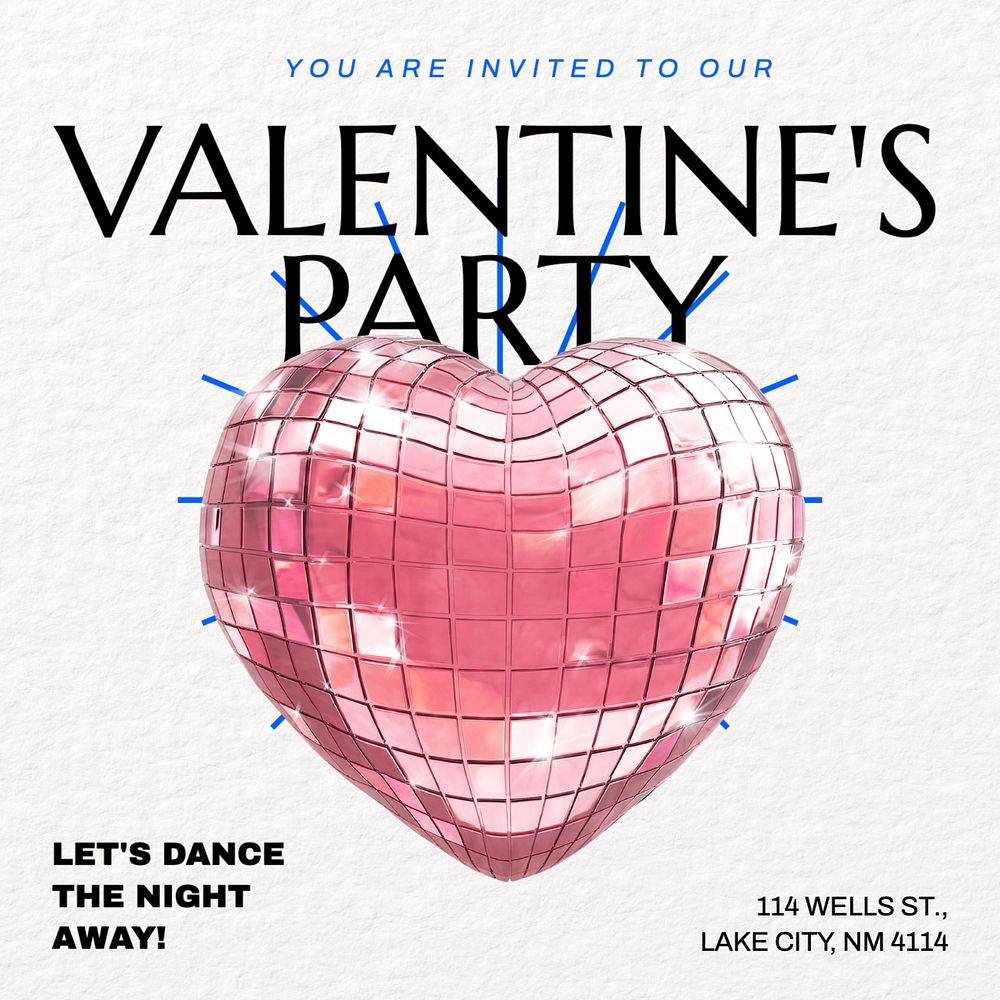 Valentine's party Instagram post template, editable text