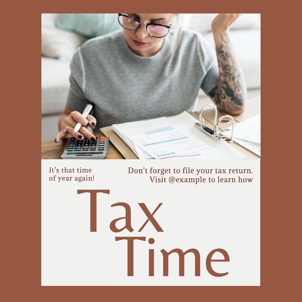 Tax return Instagram post template, editable text