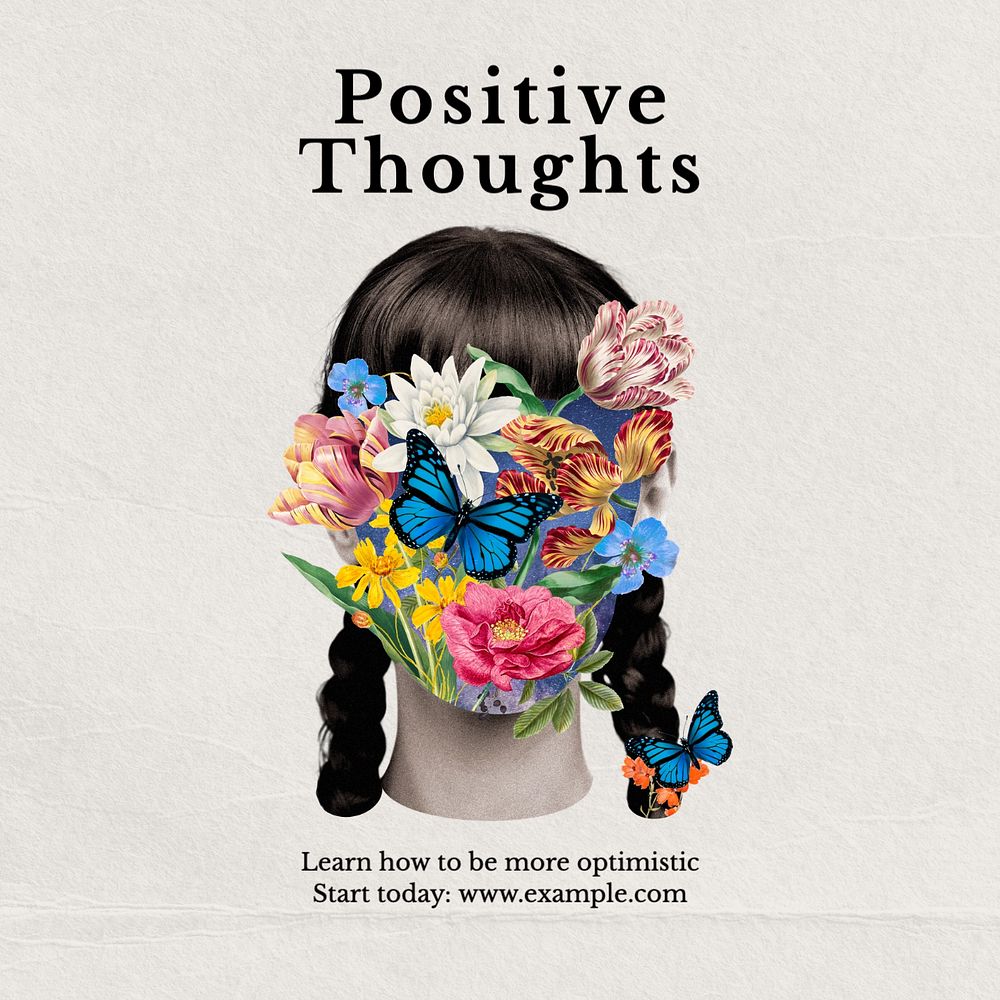 Positive thoughts Instagram post template, editable text