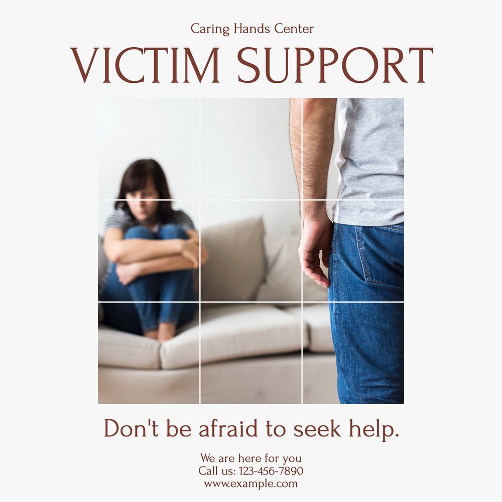 Victim support center Instagram post template, editable text