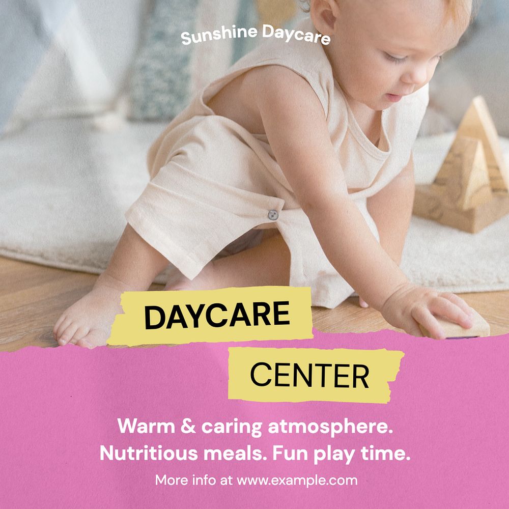 Rainbow butterfly daycare Instagram post template, editable text