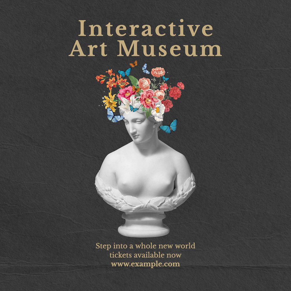 Interactive art museum Instagram post template, editable text