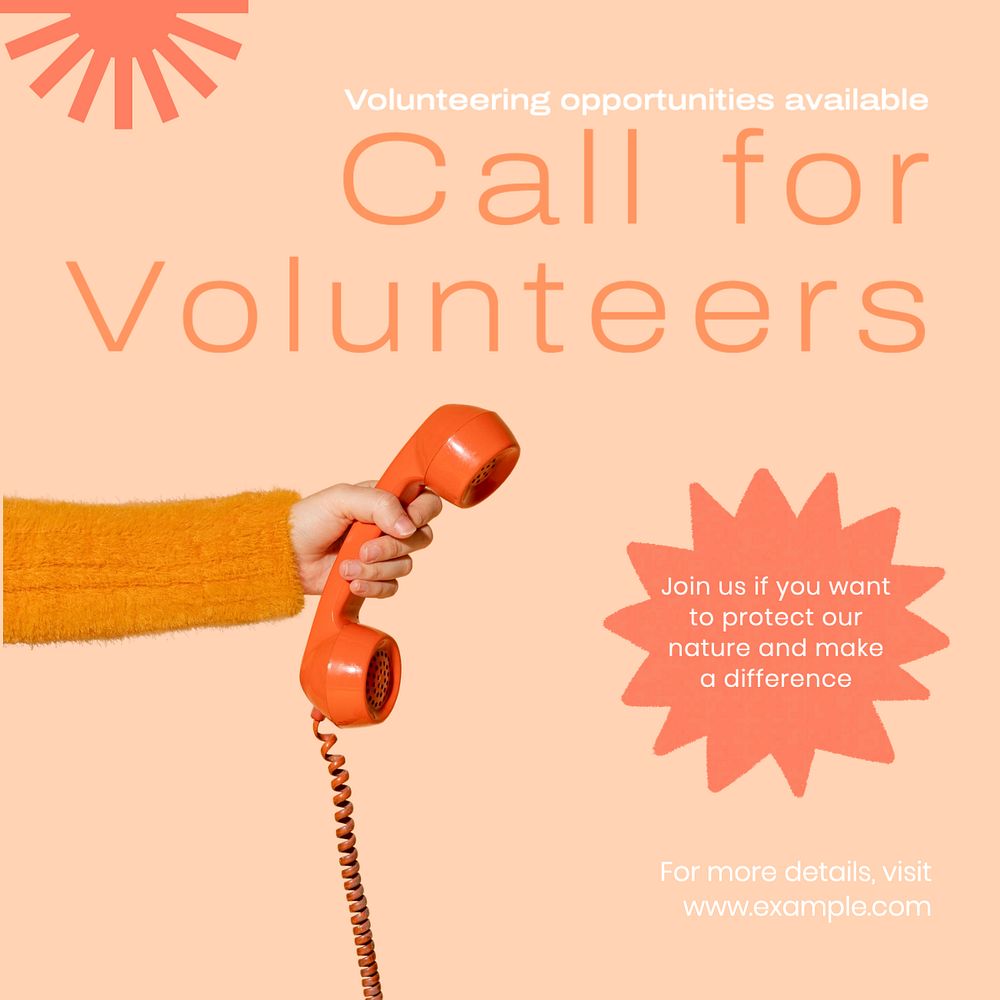 Call for volunteers Instagram post template, editable text