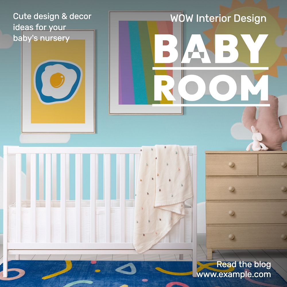 Baby room  Instagram post template, editable text