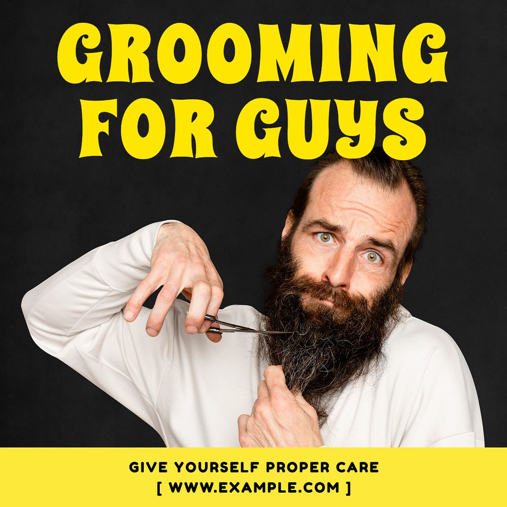 Male grooming Instagram post template, editable text