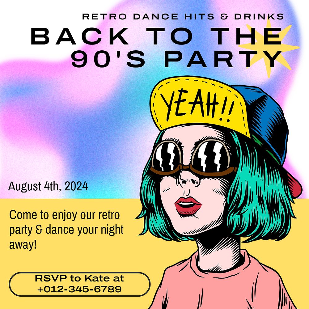 Retro party Instagram post template, editable text