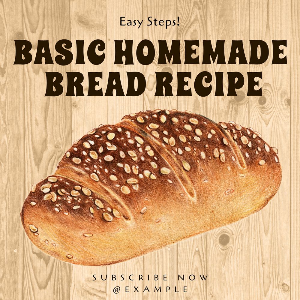 Homemade bread recipe Instagram post template, editable text