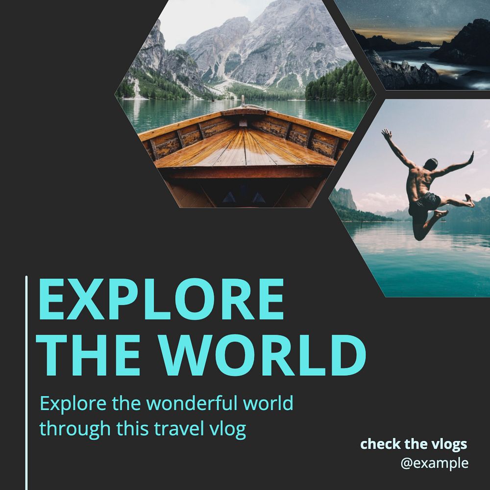 Travel vlog Instagram post template, editable text