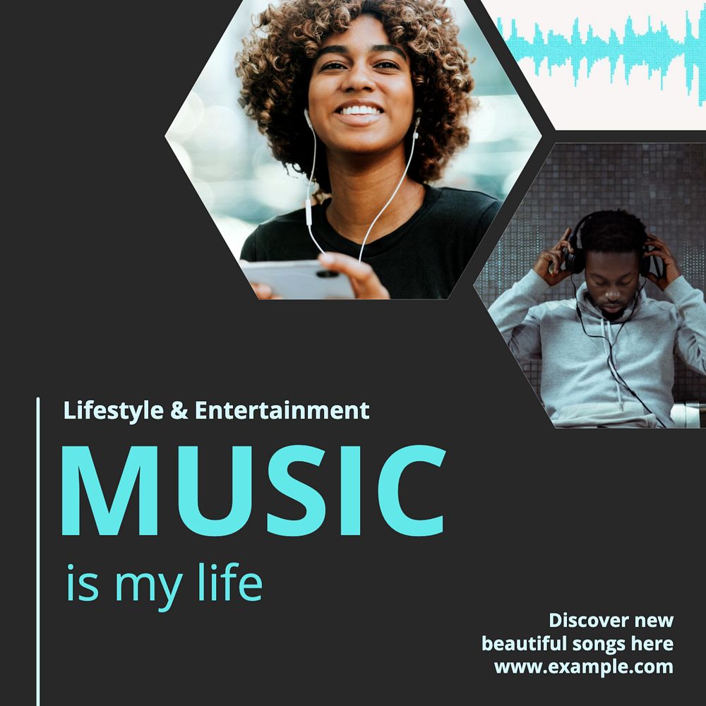 Music & songs Instagram post template, editable text