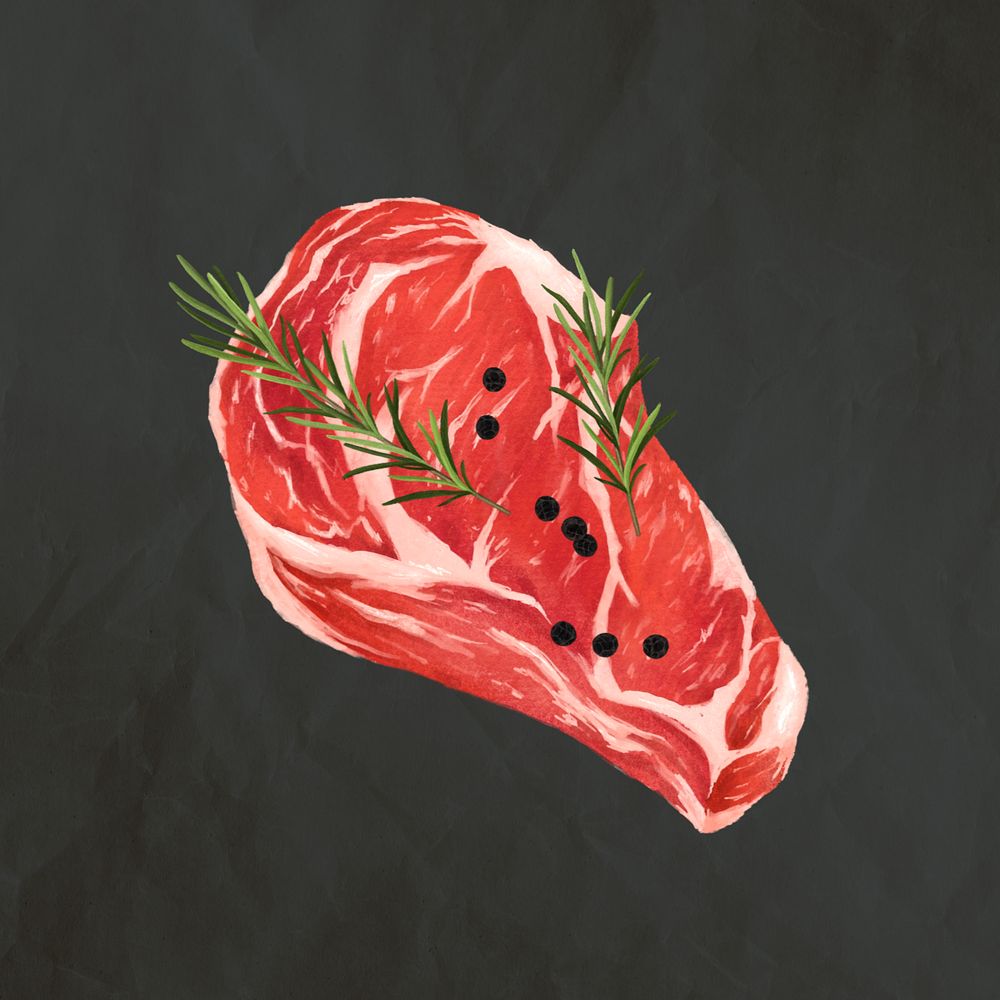 Raw beef steak, butchery food illustration, editable design