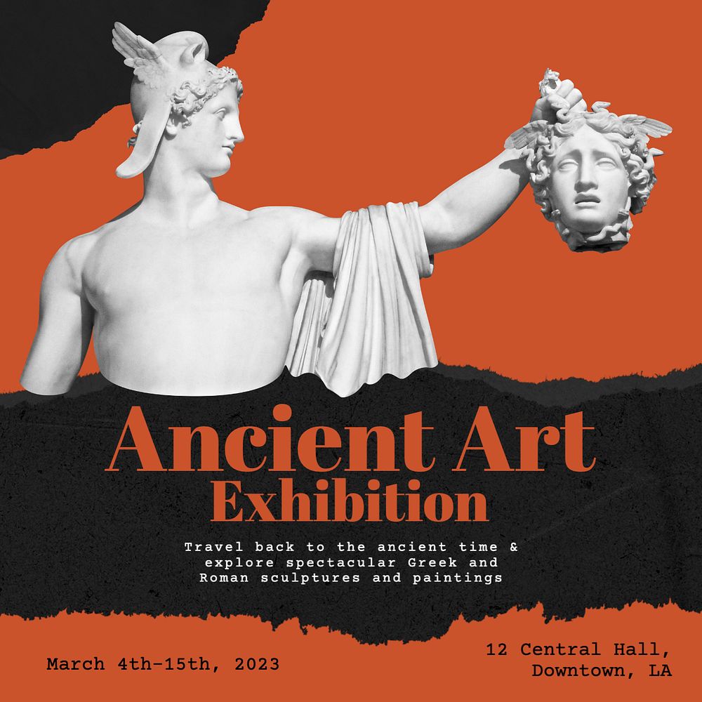 Ancient art exhibition Instagram post template, editable text