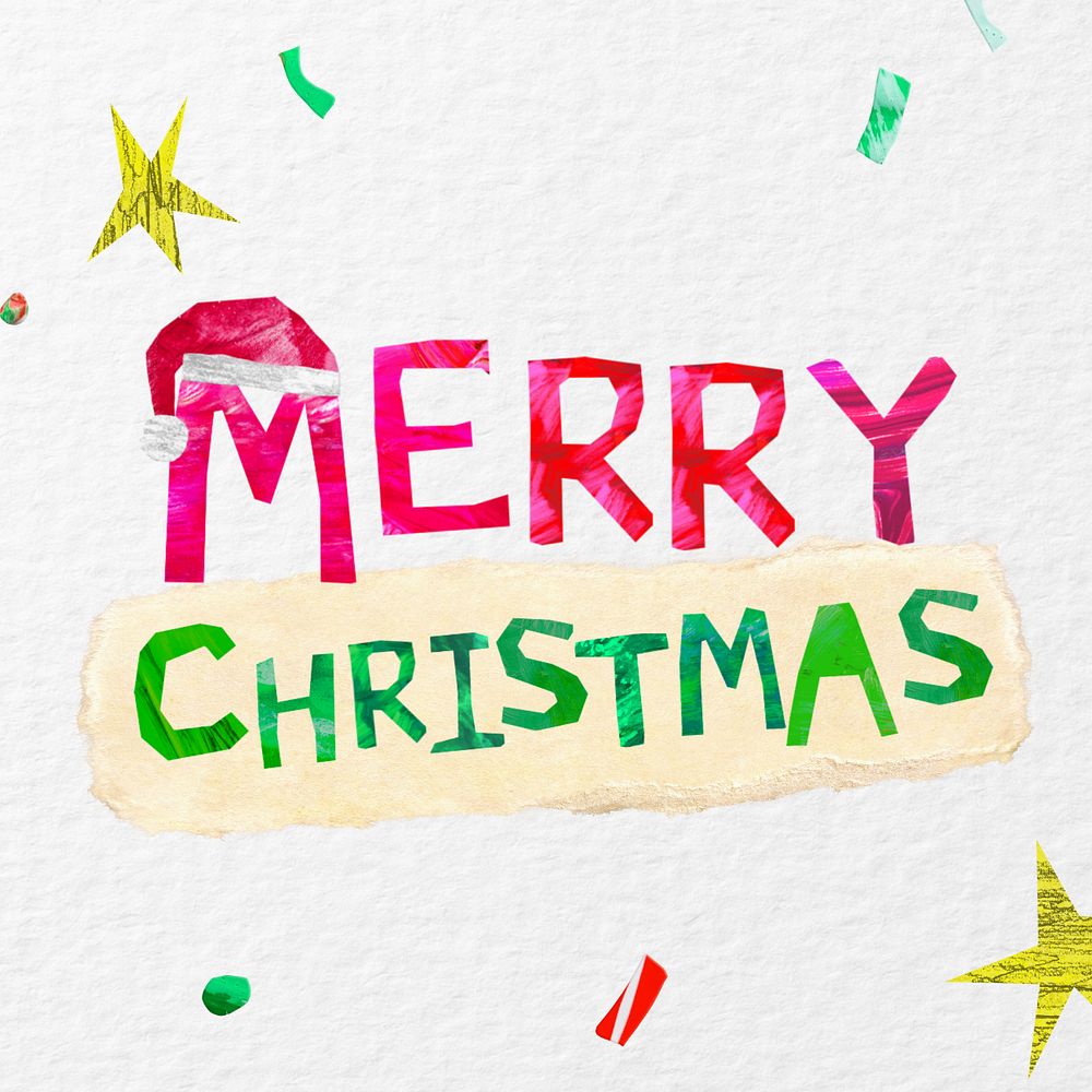 Merry Christmas greeting word, paper craft collage, editable design