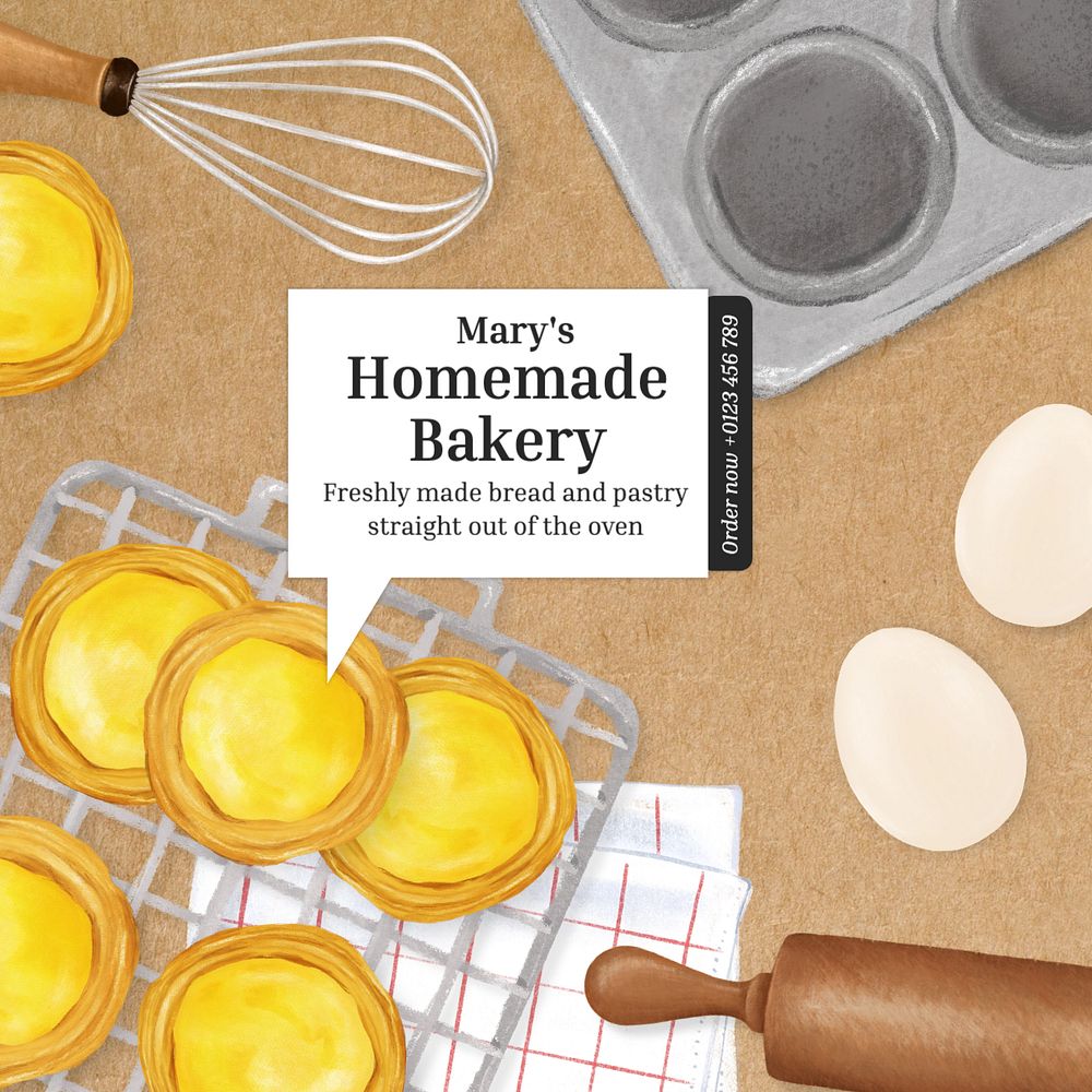 Homemade bakery  Instagram post template, editable text