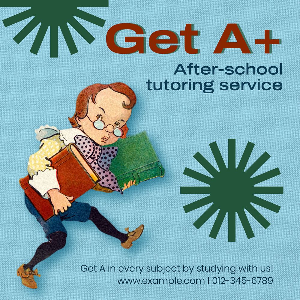 Tutoring service Instagram post template, editable text