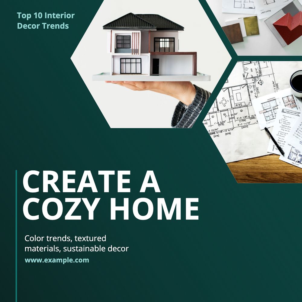 Cozy home Instagram post template, editable text