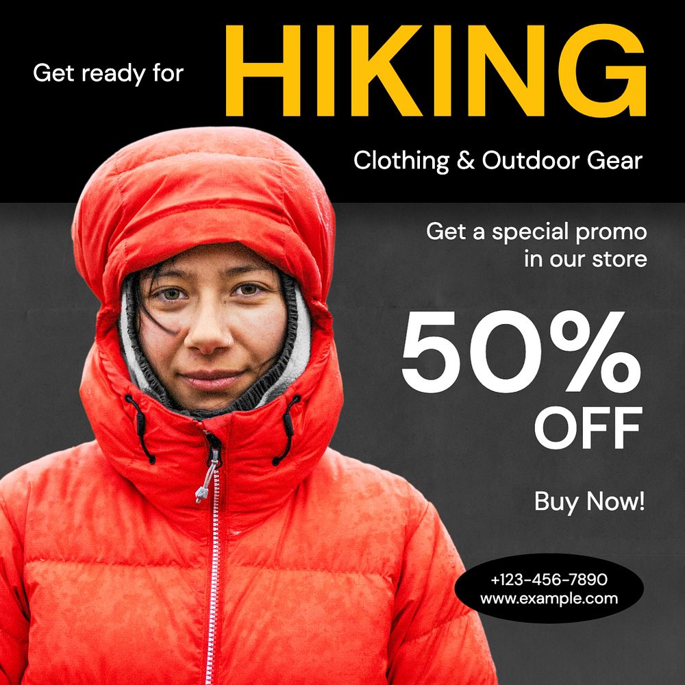 Hiking gears Instagram post template, editable text