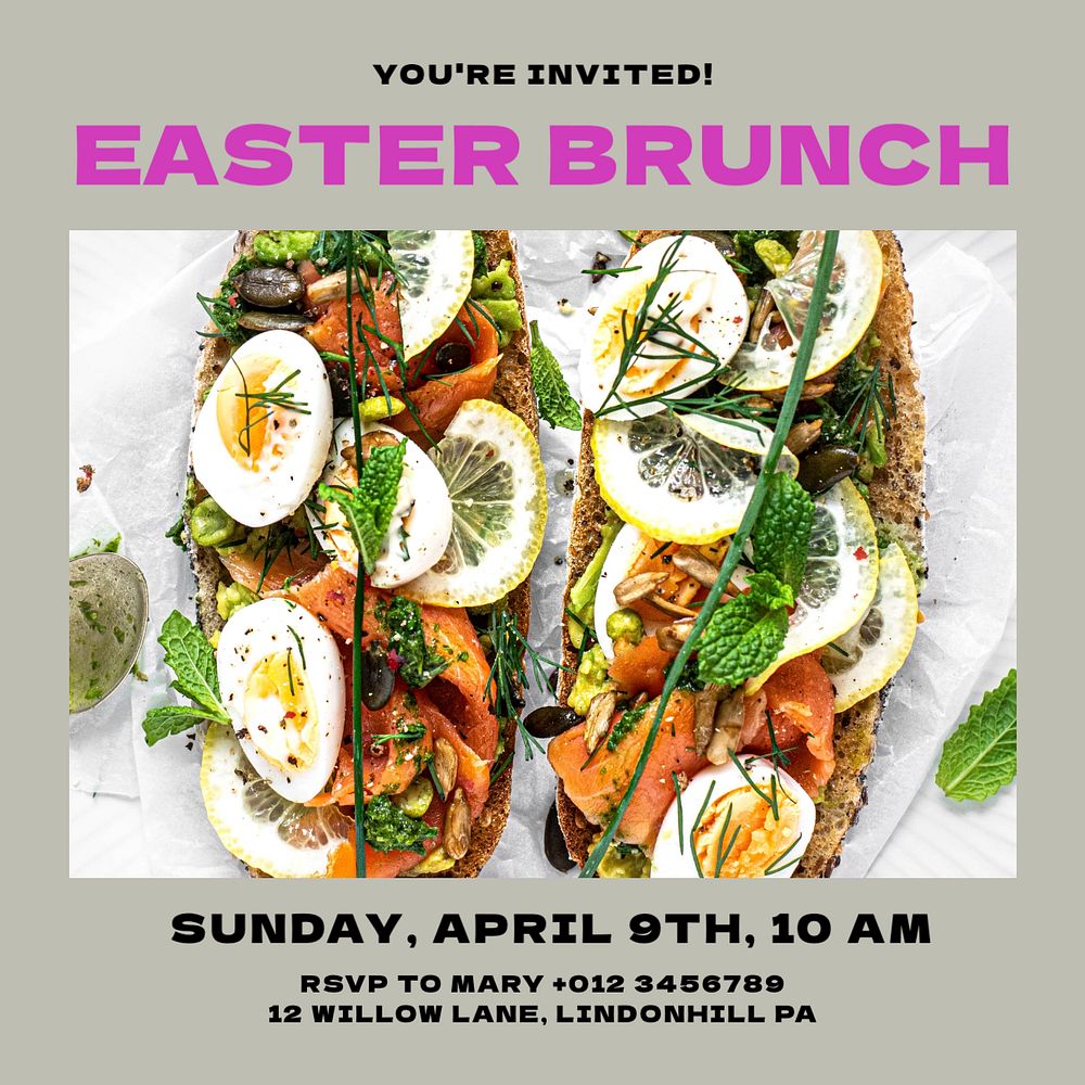 Easter brunch Instagram post template, editable text