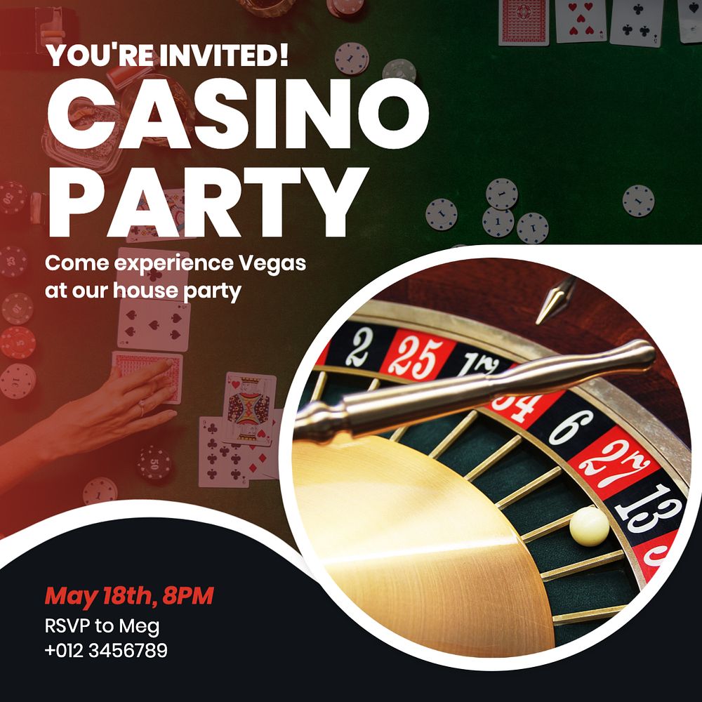 Casino night Instagram post template, editable text